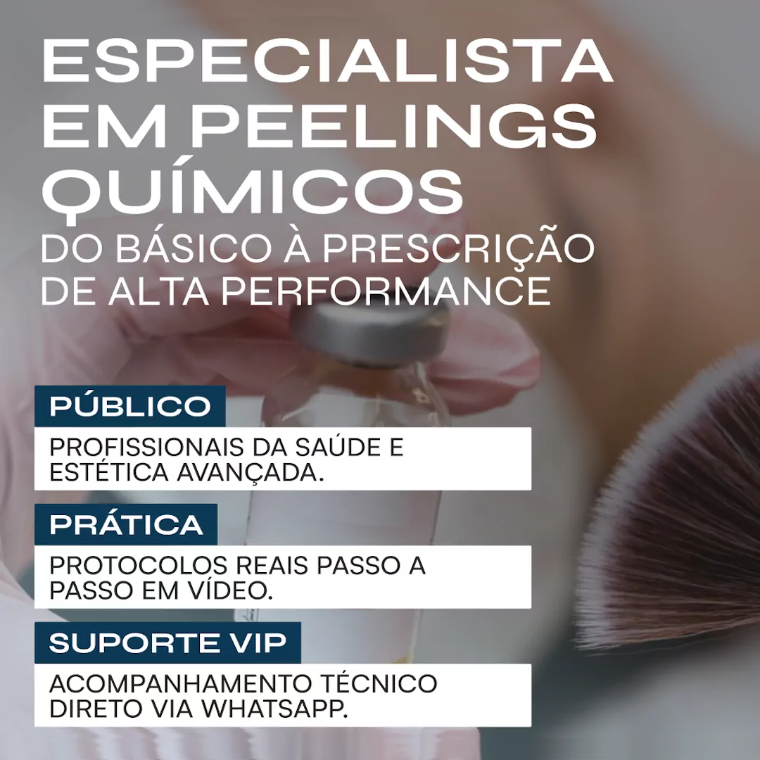 Domine os Peelings Químicos Magistrais do básico à prescrição de alta performance. Aprenda protocolos seguros e resultados clínicos.